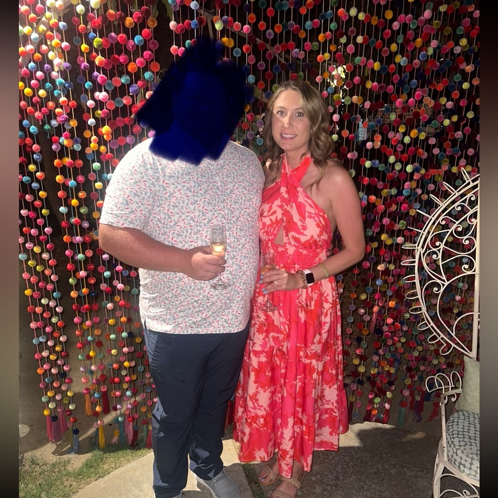 Pink Cross Neck Midi Dress